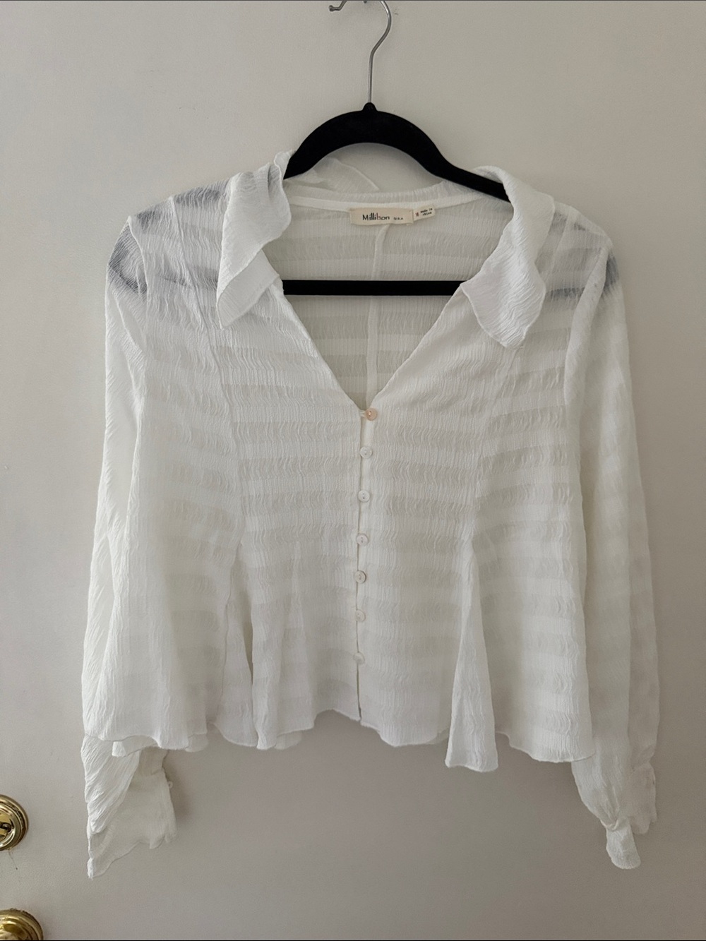 Millibon White Sheer Textured Button-Front Blouse